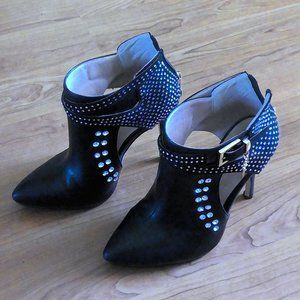 Black Leather and Crystal Booties